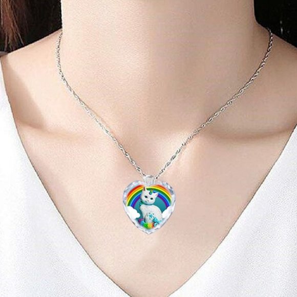 Other - TT-Unicorn Cat and Rainbow Heart Necklace